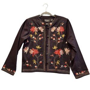 New Identity Jacket Womens M Black Floral Embroidery Artsy Art T Wear Boho retro